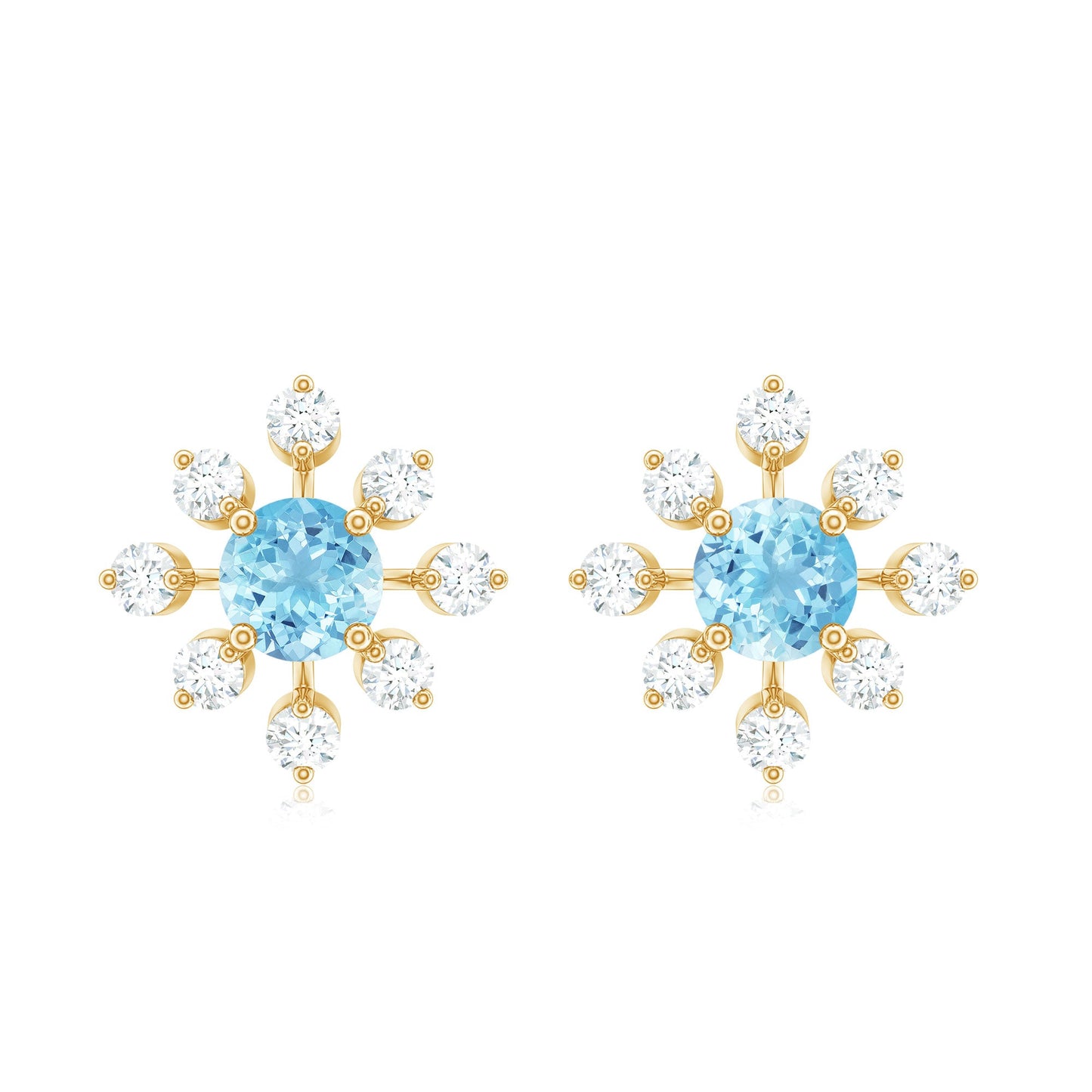 Certified Real Aquamarine Snowflake Earrings with Diamond