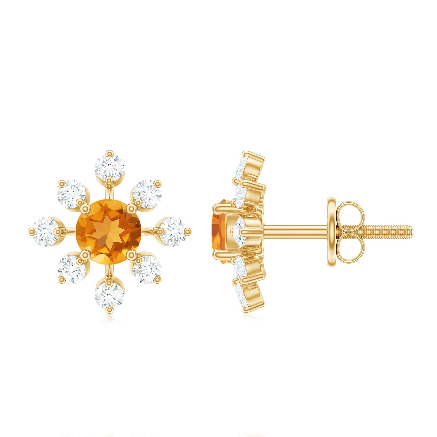 Certified Real Citrine Snowflake Earrings with Diamond