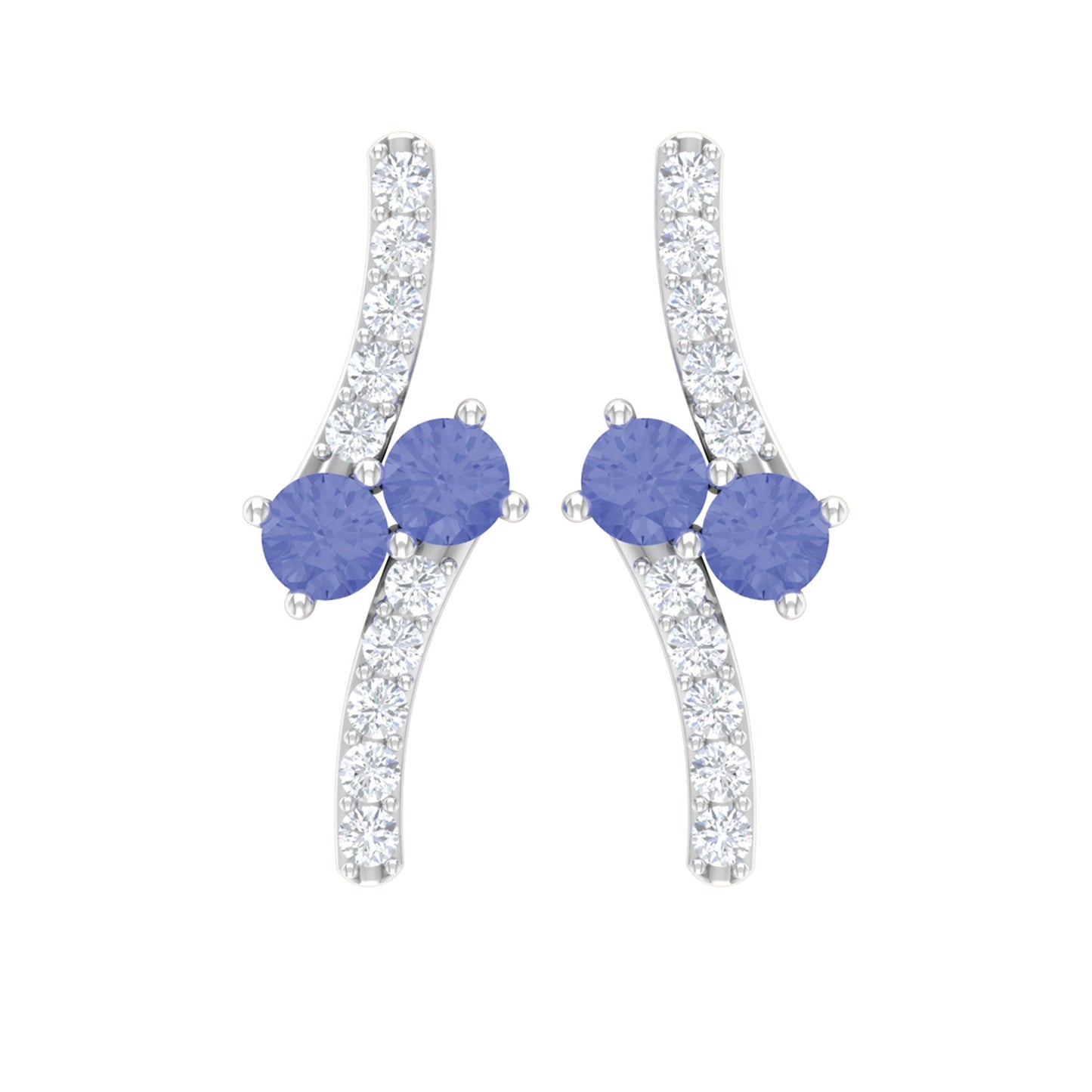 Real Tanzanite and Diamond Stud Earrings with Certificate