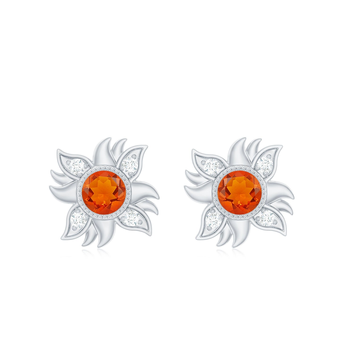 Genuine Fire Opal Sunburst Earrings with Diamond