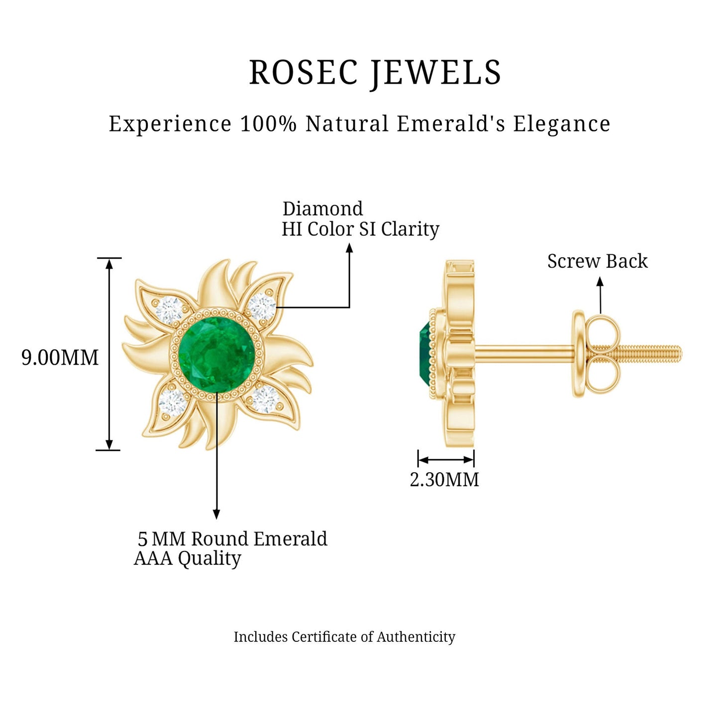 0.99 Carat Round Emerald and Diamond Sunburst Stud Earrings