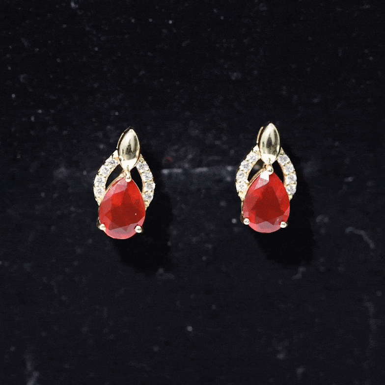 Pear Cut Fire Opal Bridal Stud Earrings with Diamonds