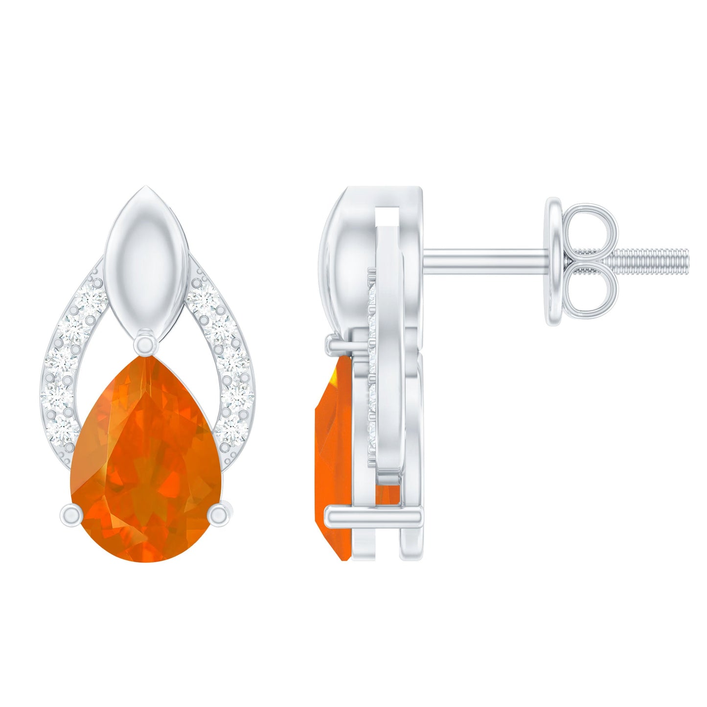 Pear Cut Fire Opal Bridal Stud Earrings with Diamonds