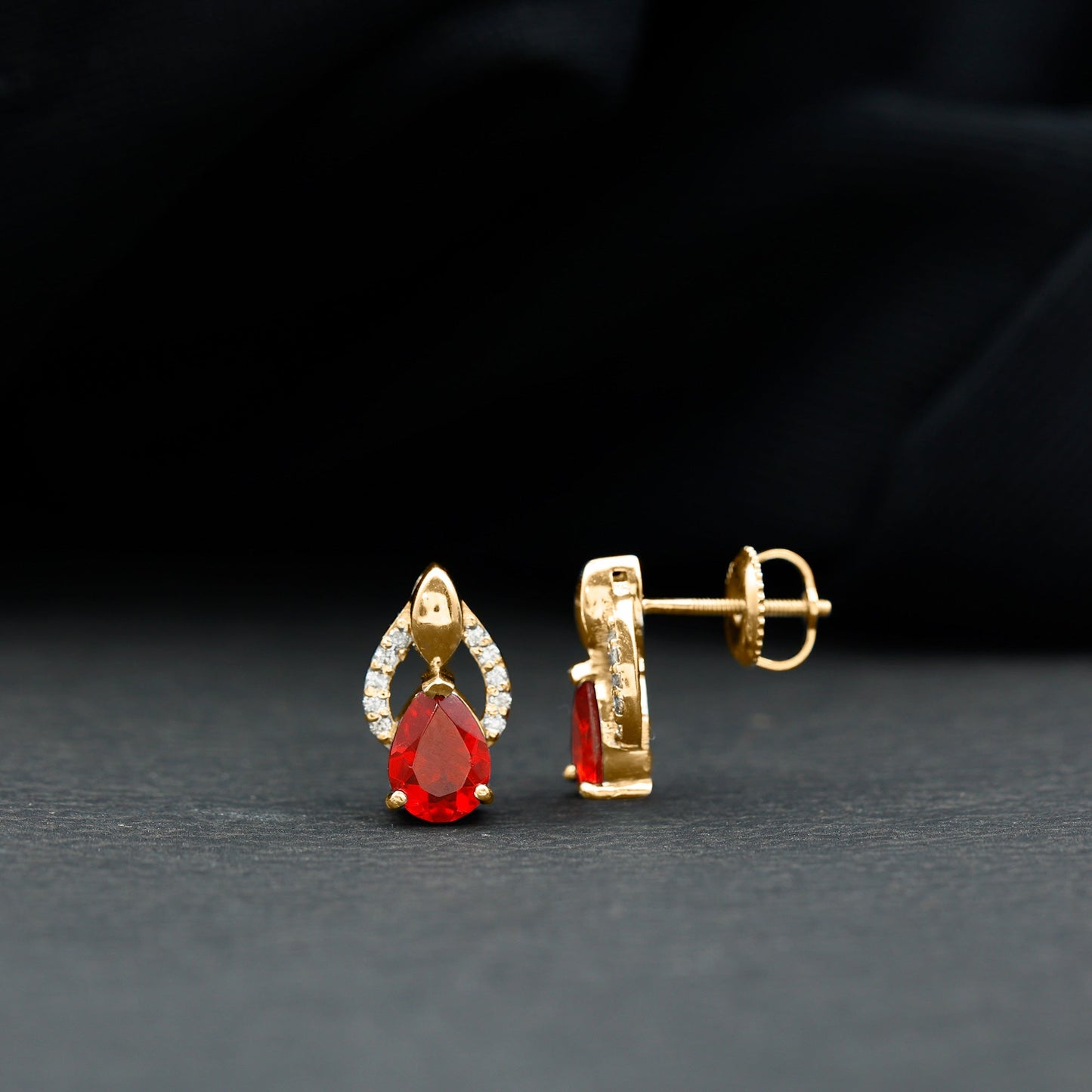 Pear Cut Fire Opal Bridal Stud Earrings with Diamonds