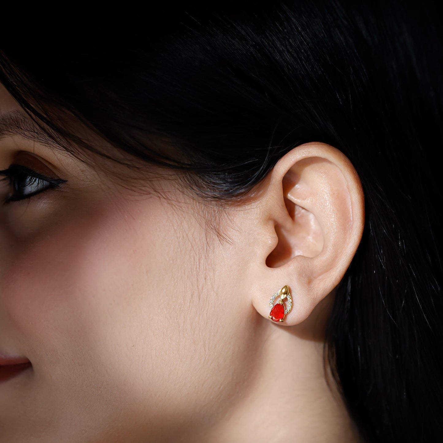 Pear Cut Fire Opal Bridal Stud Earrings with Diamonds