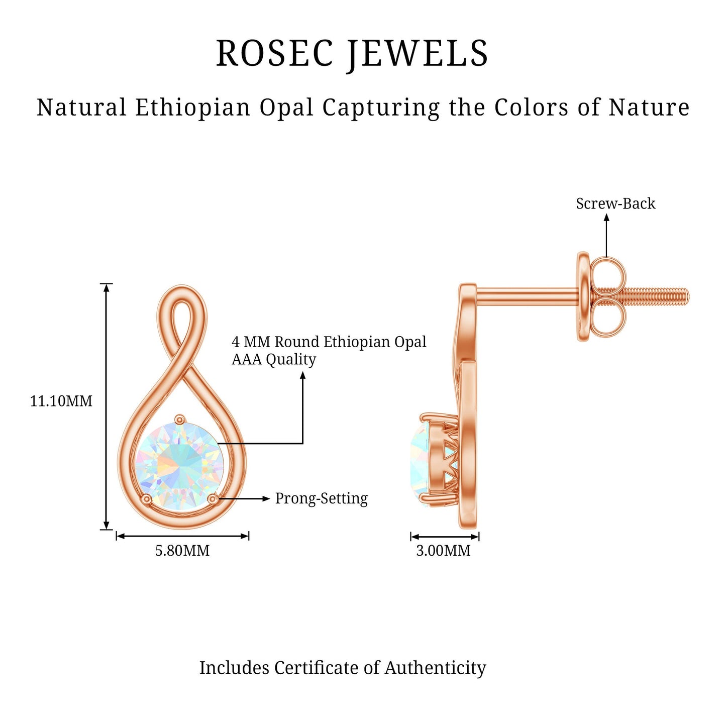Genuine Ethiopian Opal Infinity Stud Earrings with Certificate