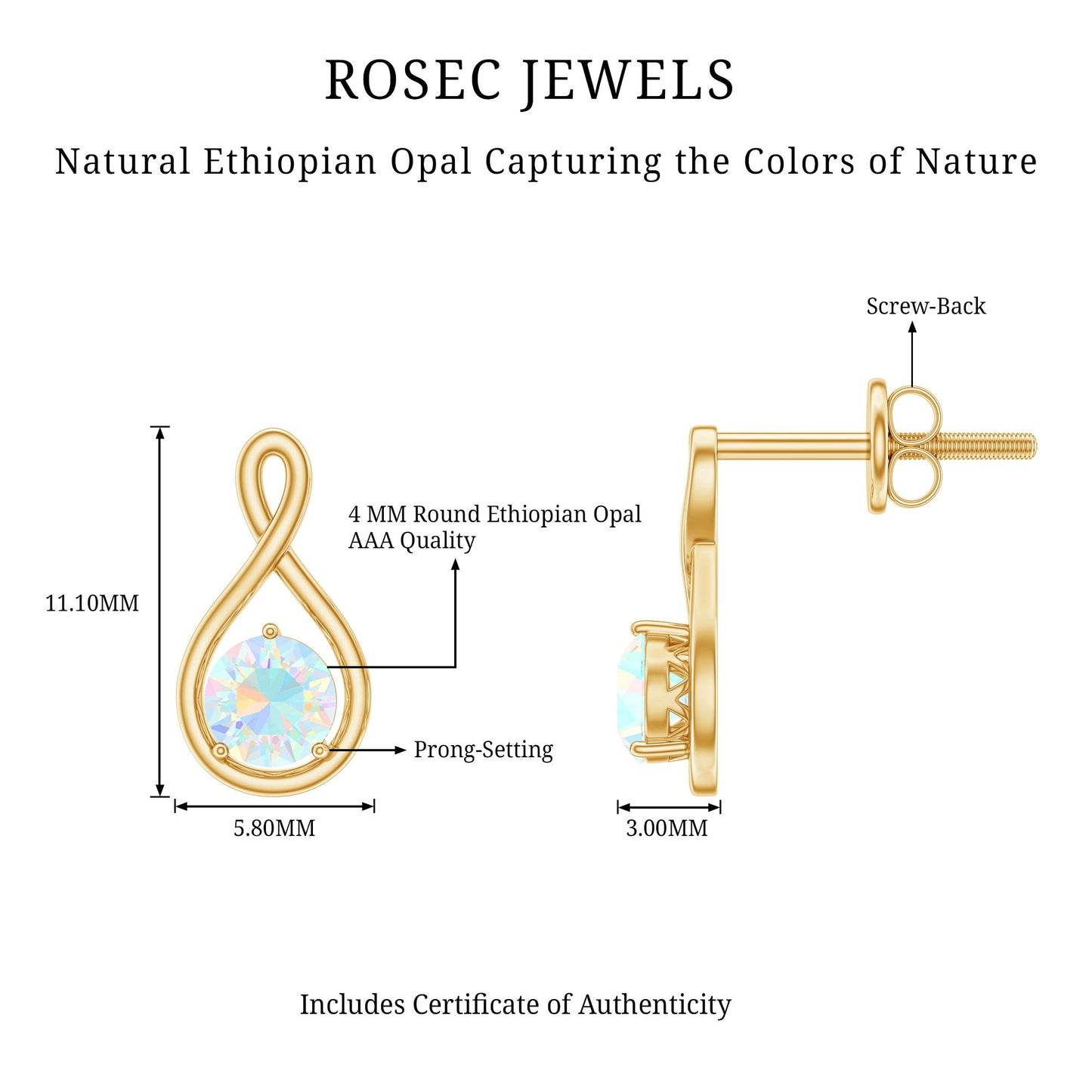 Genuine Ethiopian Opal Infinity Stud Earrings with Certificate