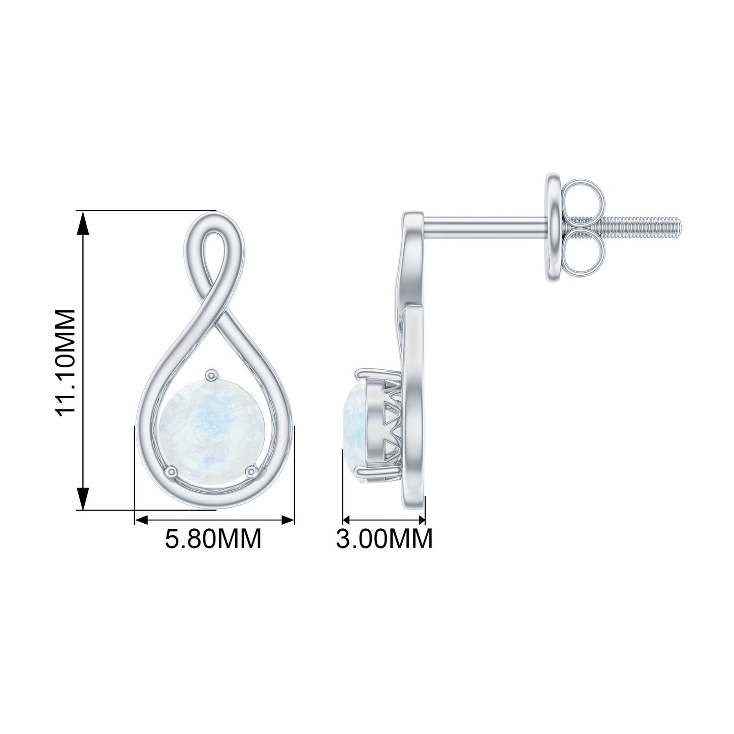 Round Moonstone Solitaire Infinity Stud Earrings