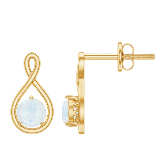 Round Moonstone Solitaire Infinity Stud Earrings