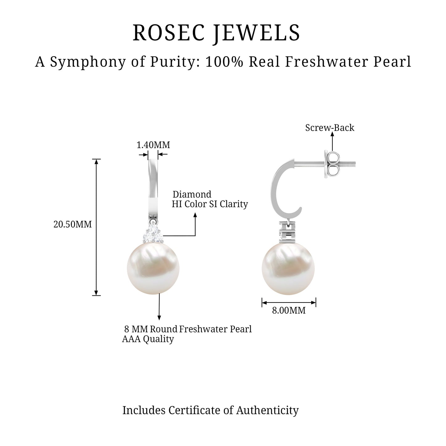 Round Freshwater Pearl and Diamond Hoop Drop Earrings