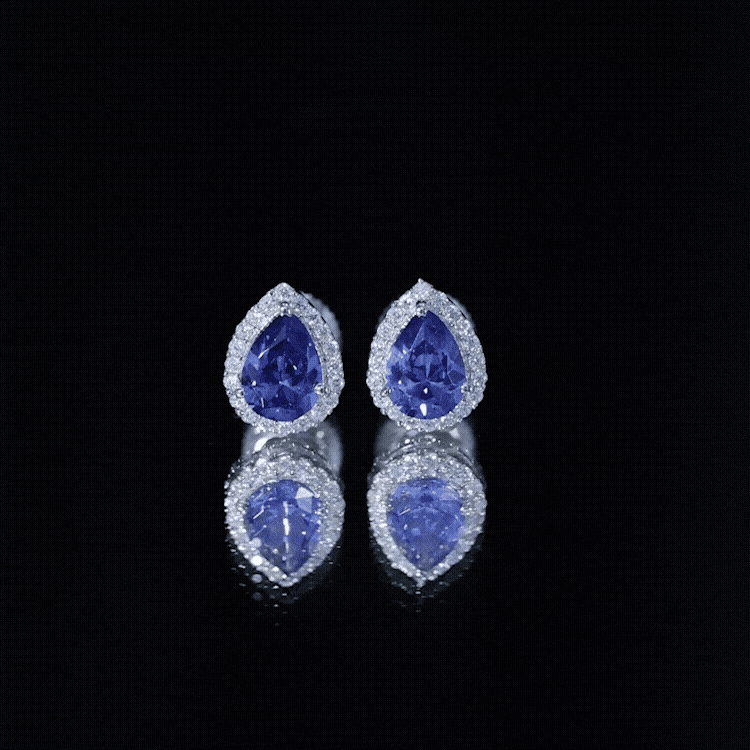 Lab Grown Blue Sapphire Teardrop Stud Earrings With Diamond Halo