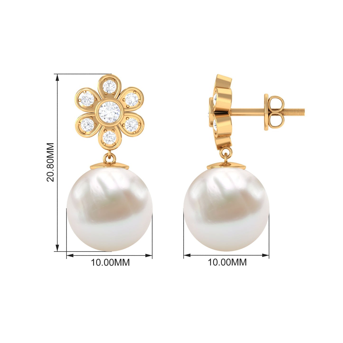 Cultured Freshwater Pearl Drop Earrings with Diamond Flower