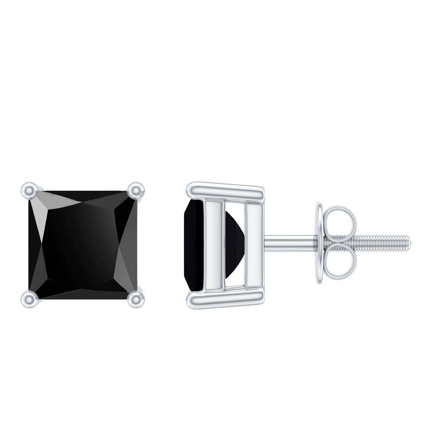 Natural Black Onyx Princess Cut Earrings with Screw Back
