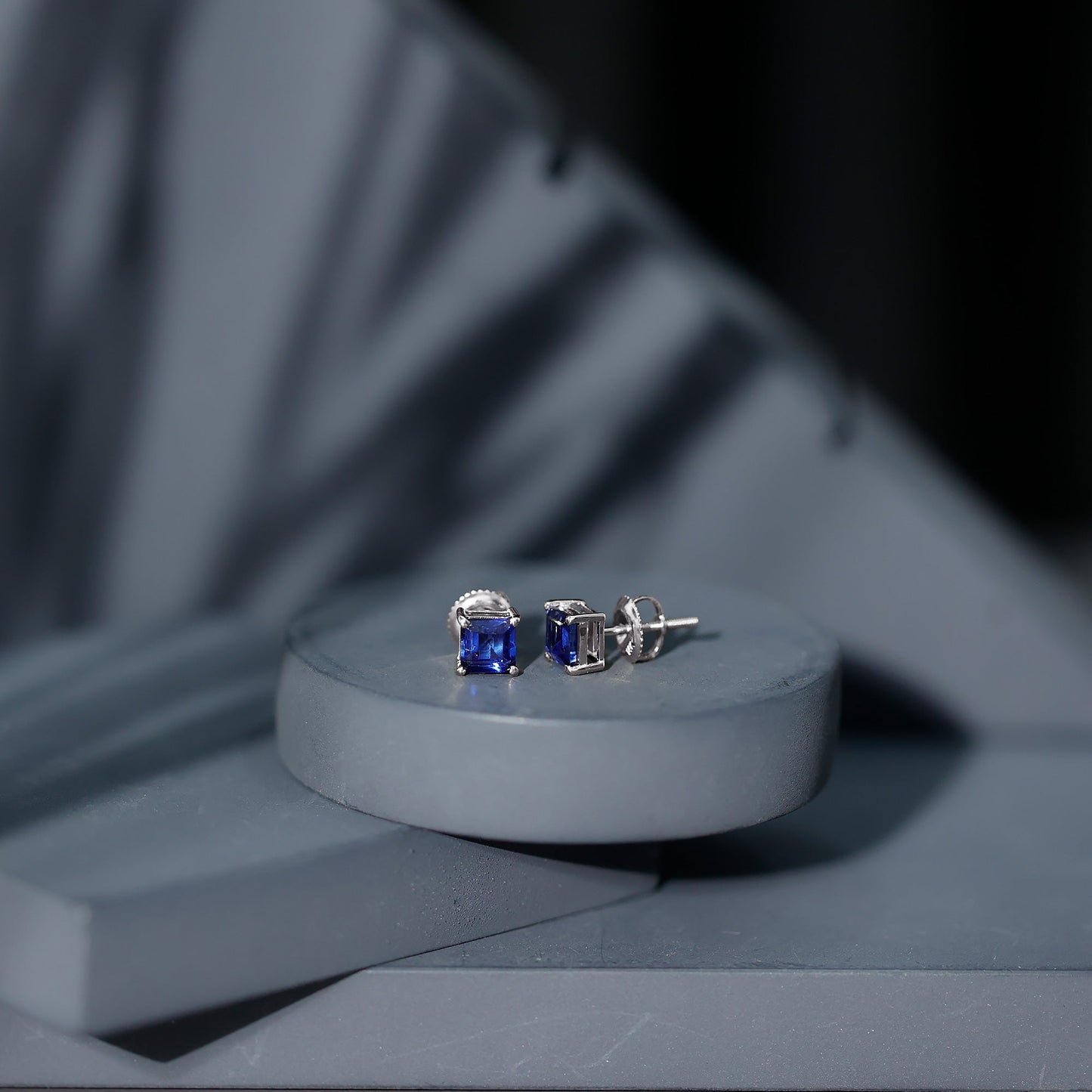 1.4 Carat Princess Cut Lab Created Blue Sapphire Solitaire Stud Earrings