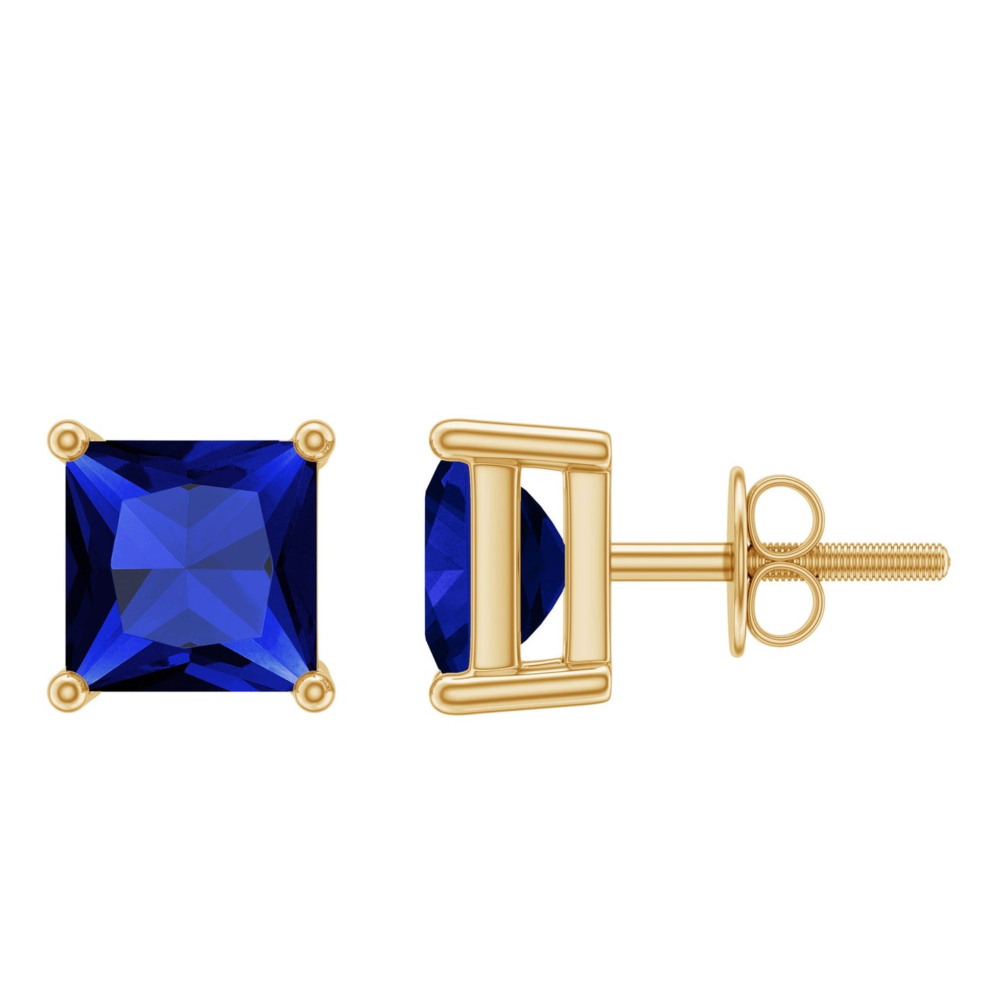 1.4 Carat Princess Cut Lab Created Blue Sapphire Solitaire Stud Earrings