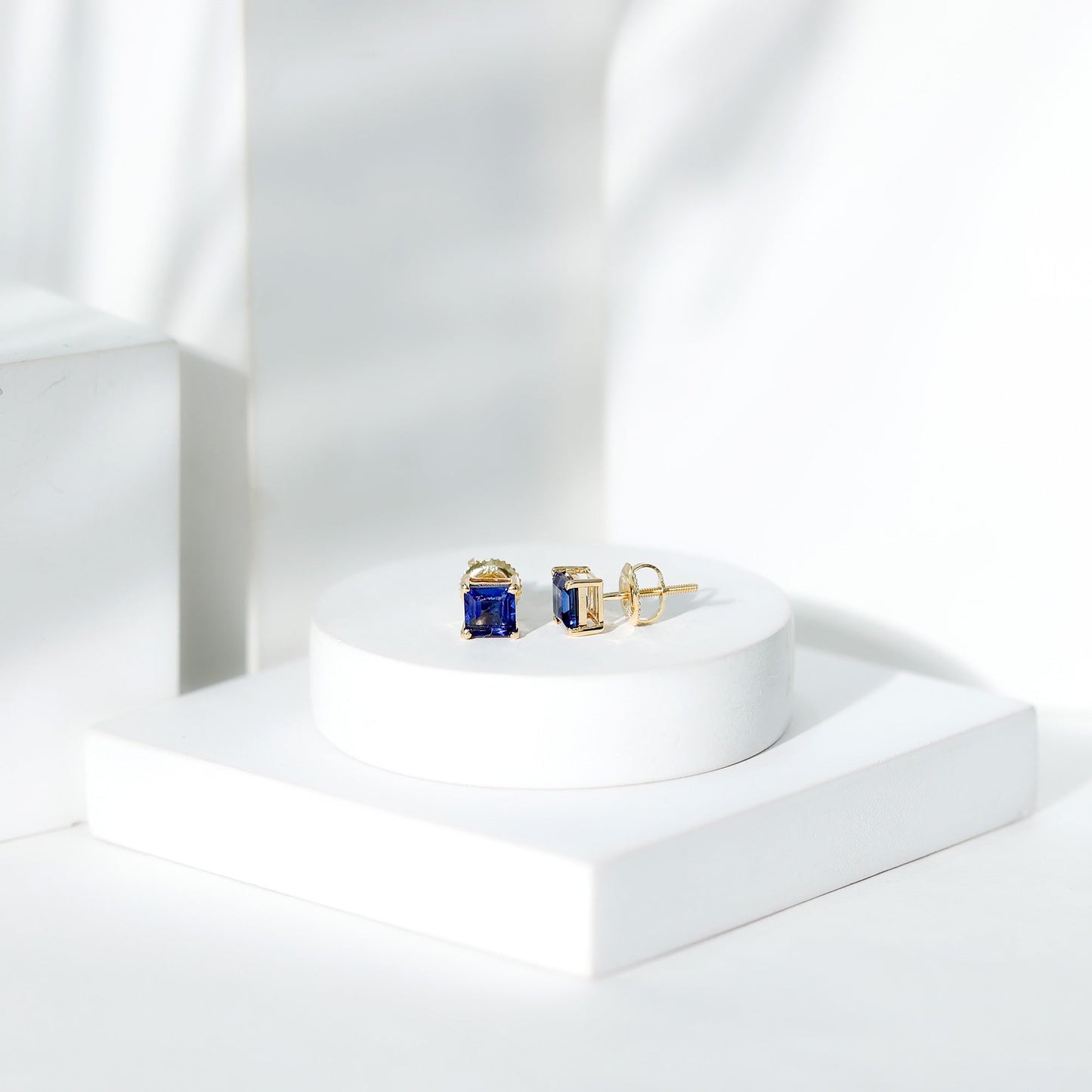 1.4 Carat Princess Cut Lab Created Blue Sapphire Solitaire Stud Earrings