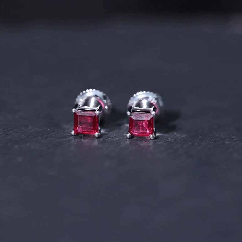 3 Carat Princess Cut Lab Created Ruby Solitaire Stud Earrings