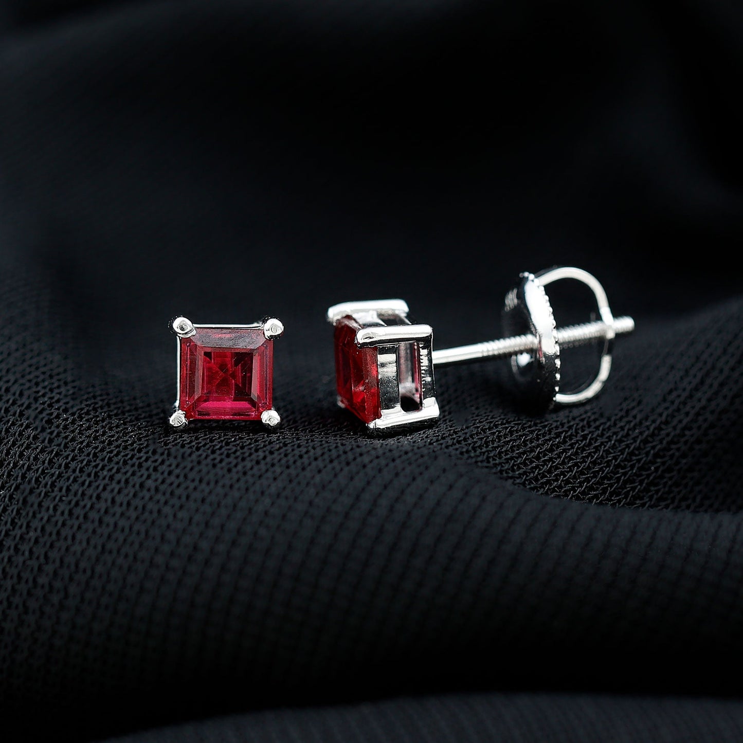 3 Carat Princess Cut Lab Created Ruby Solitaire Stud Earrings