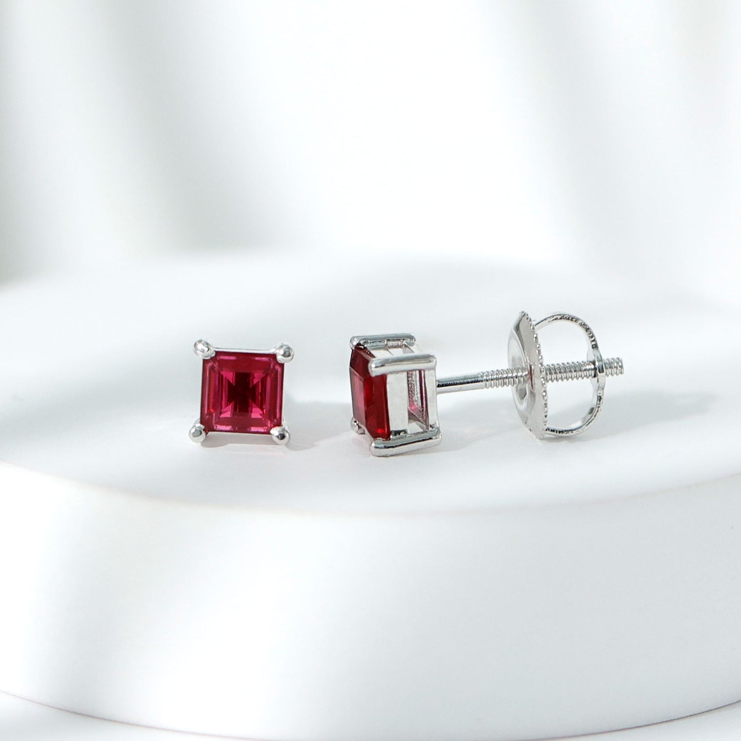 3 Carat Princess Cut Lab Created Ruby Solitaire Stud Earrings