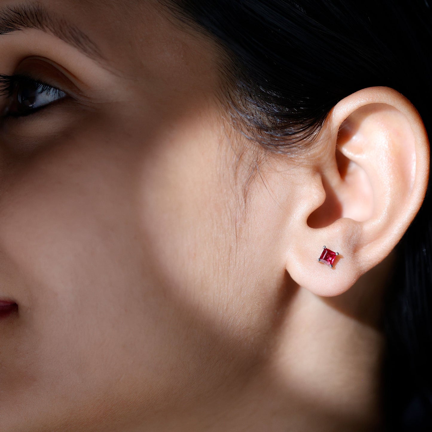 3 Carat Princess Cut Lab Created Ruby Solitaire Stud Earrings