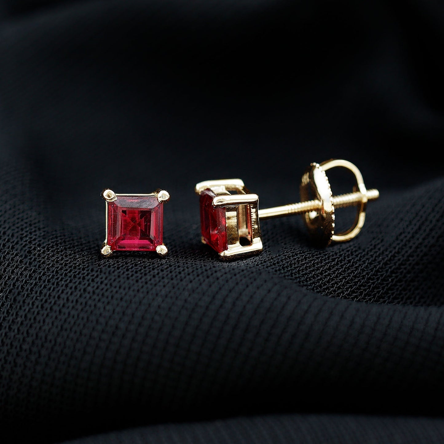 3 Carat Princess Cut Lab Created Ruby Solitaire Stud Earrings