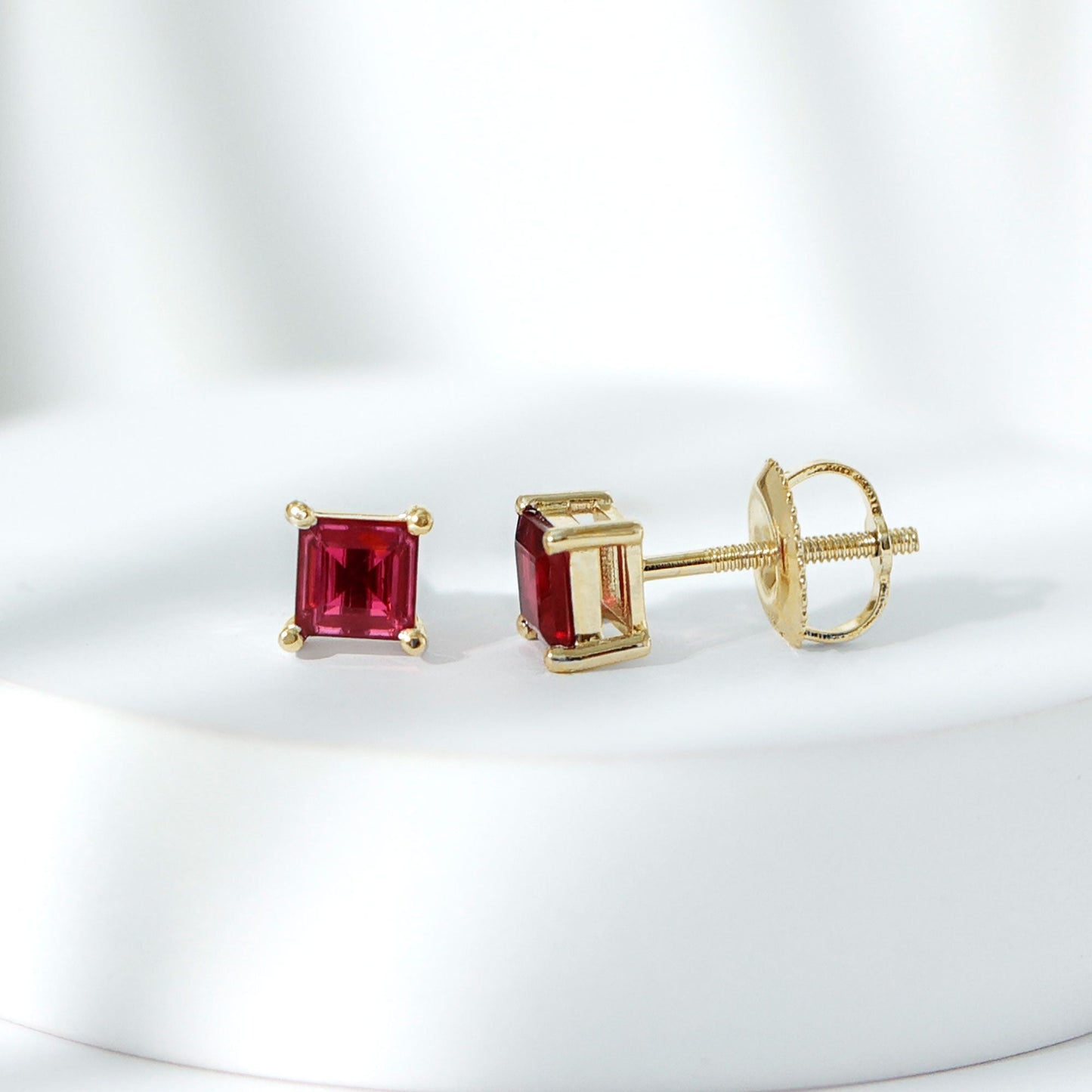 3 Carat Princess Cut Lab Created Ruby Solitaire Stud Earrings