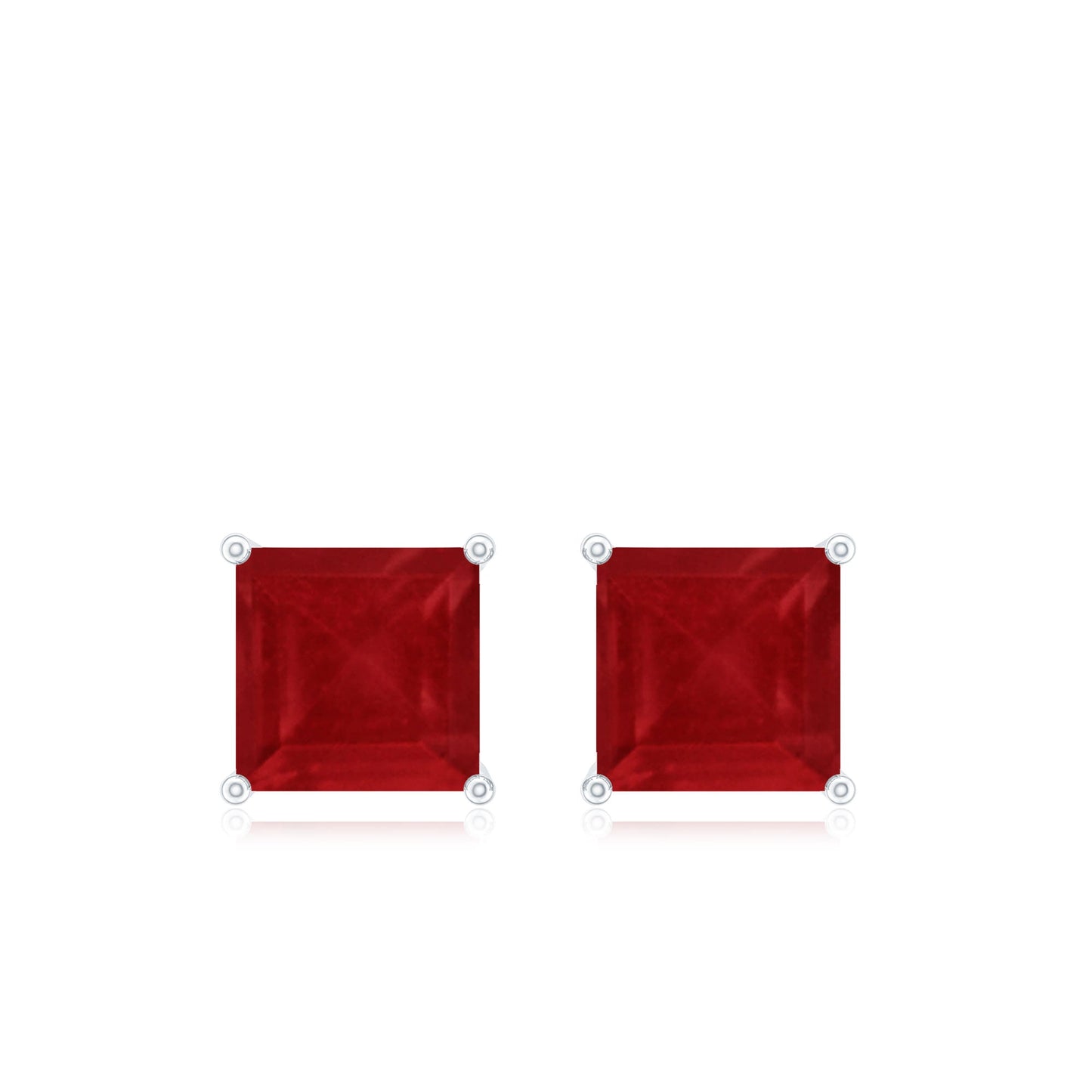 0.9 Carat Princess Cut Ruby Solitaire Stud Earrings