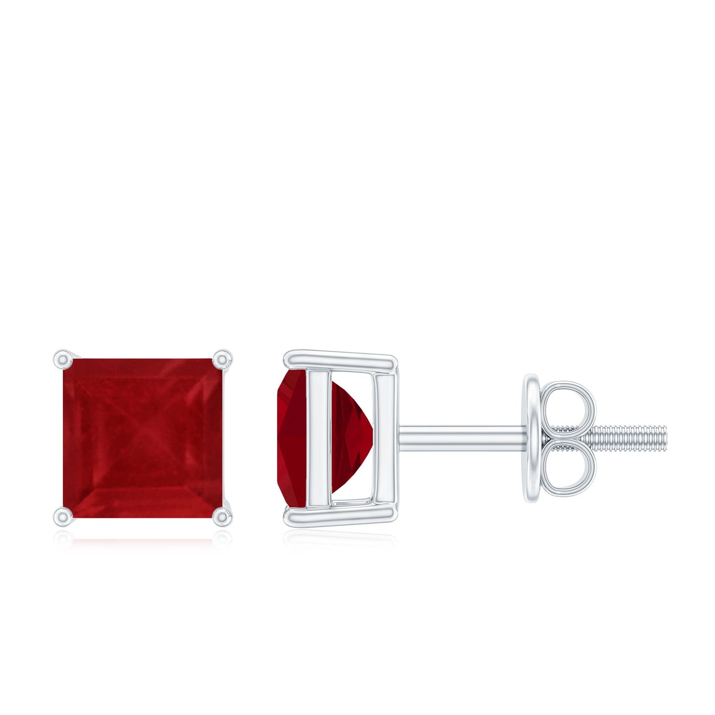 0.9 Carat Princess Cut Ruby Solitaire Stud Earrings