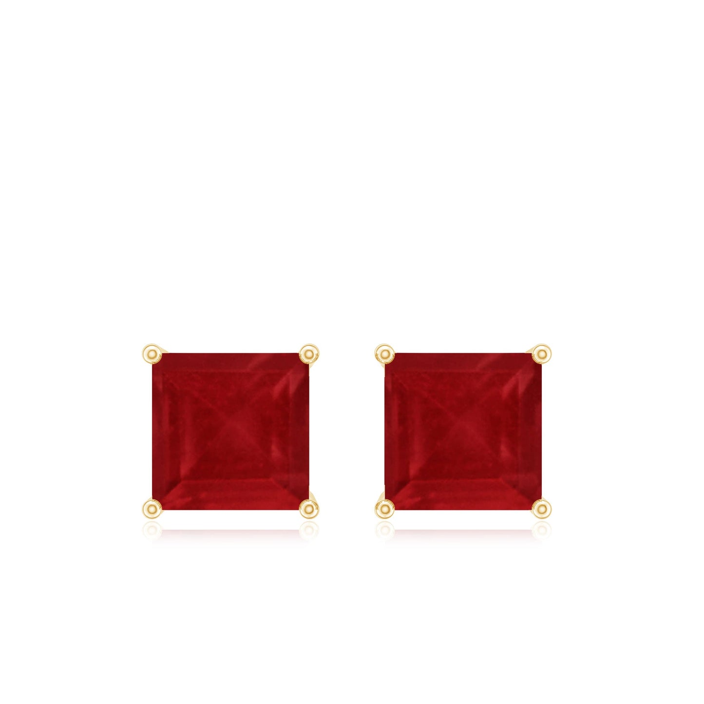 0.9 Carat Princess Cut Ruby Solitaire Stud Earrings