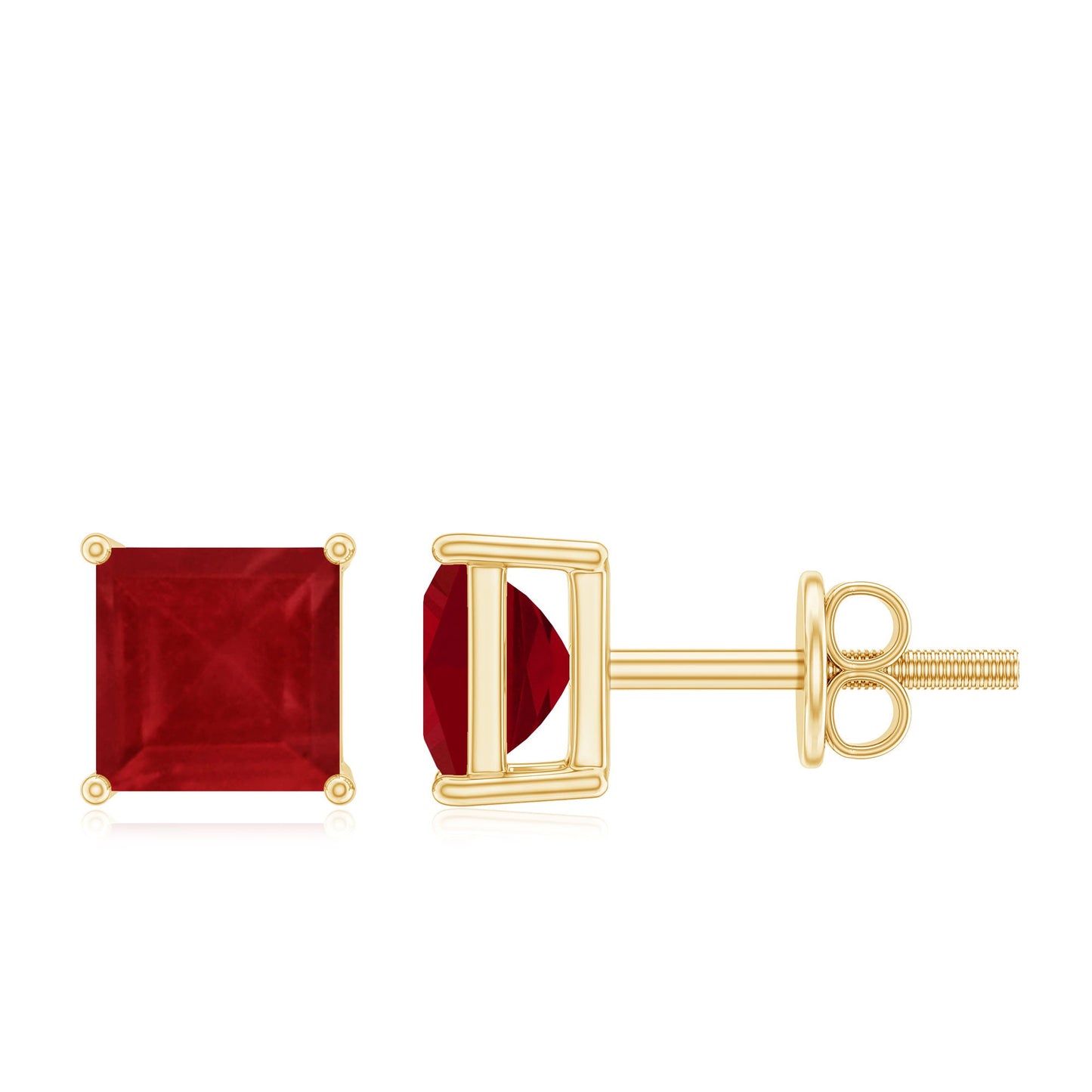0.9 Carat Princess Cut Ruby Solitaire Stud Earrings
