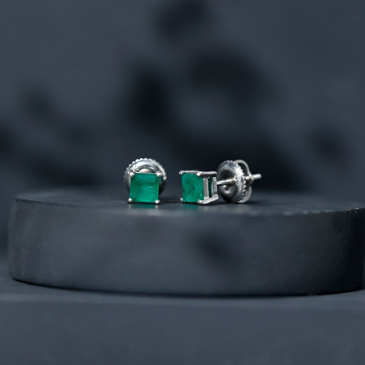 Princess Cut Natural Emerald Solitaire Stud Earrings