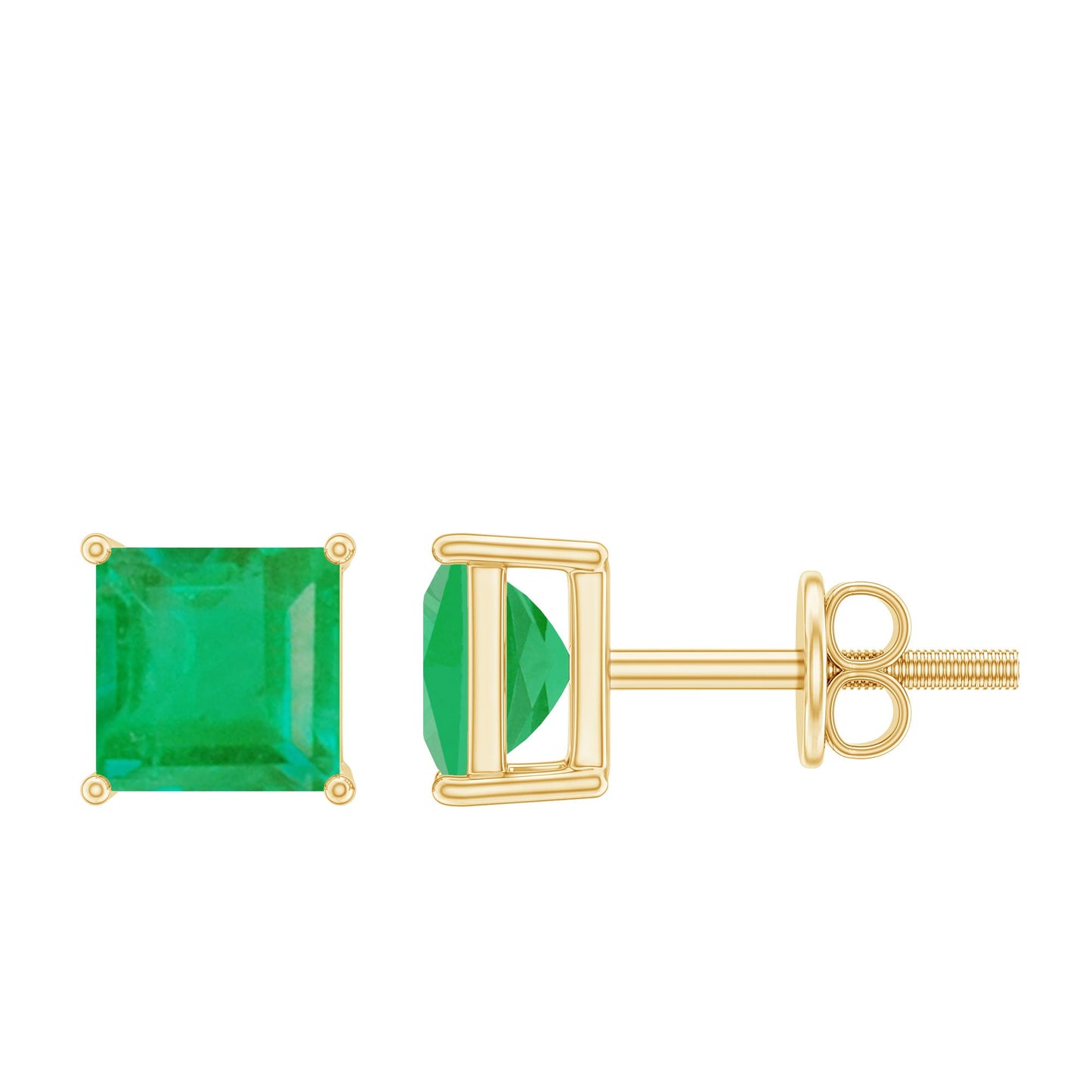 Princess Cut Natural Emerald Solitaire Stud Earrings