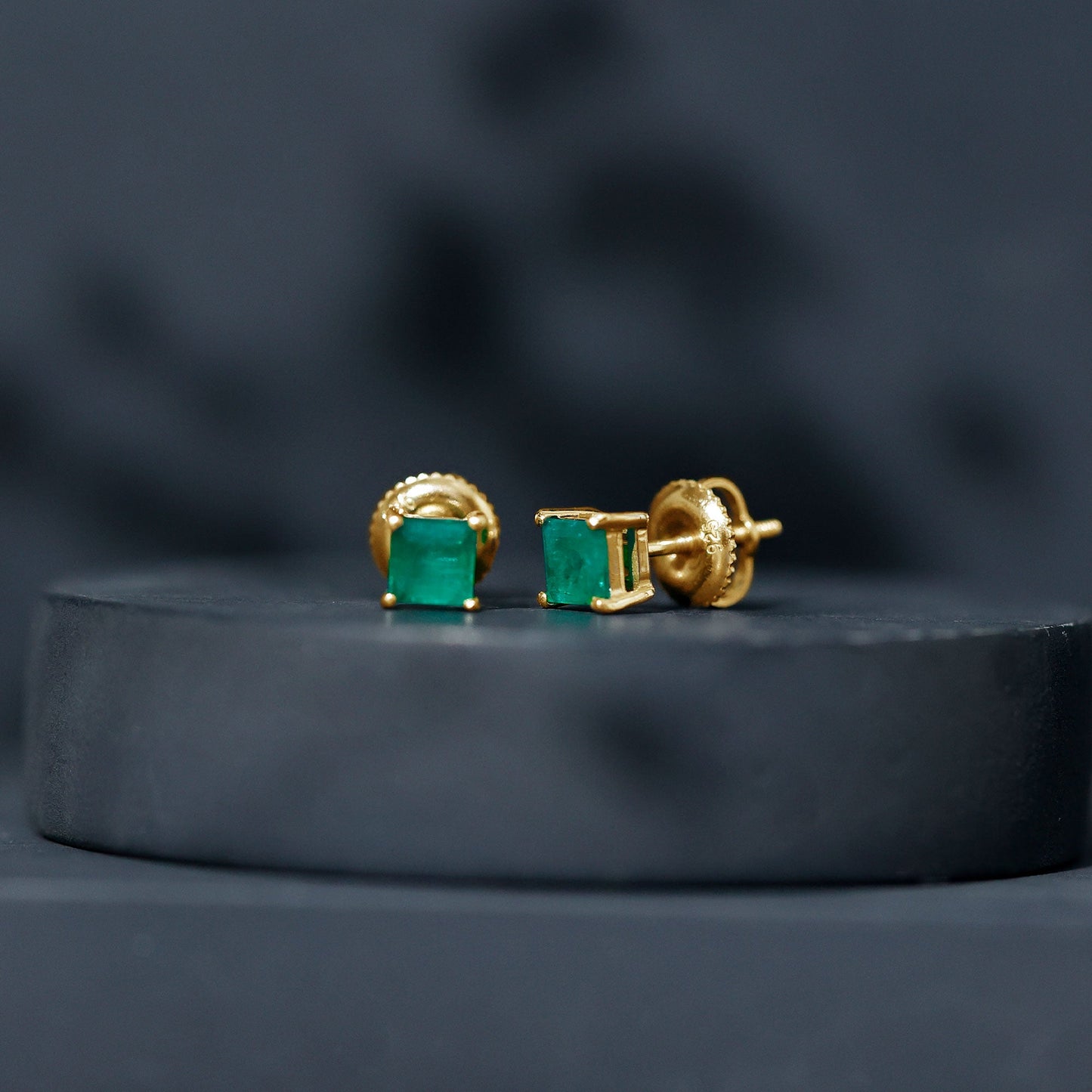 Princess Cut Natural Emerald Solitaire Stud Earrings