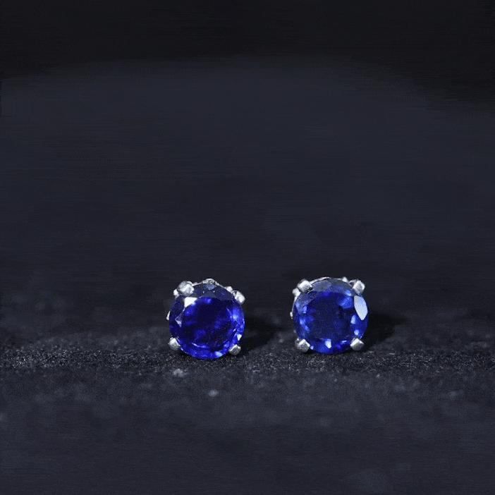 Lab Grown Blue Sapphire Vintage Stud Earrings with Certificate