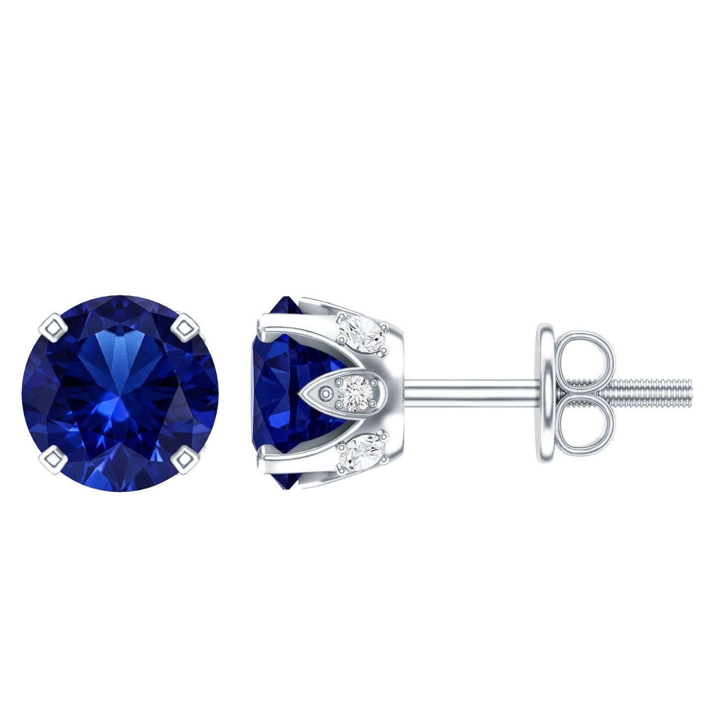 Lab Grown Blue Sapphire Vintage Stud Earrings with Certificate
