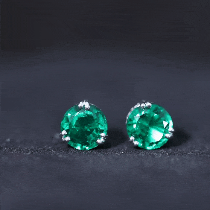 4.3 Carat Lab Created Emerald Solitaire Stud Earrings in Double Claw Setting