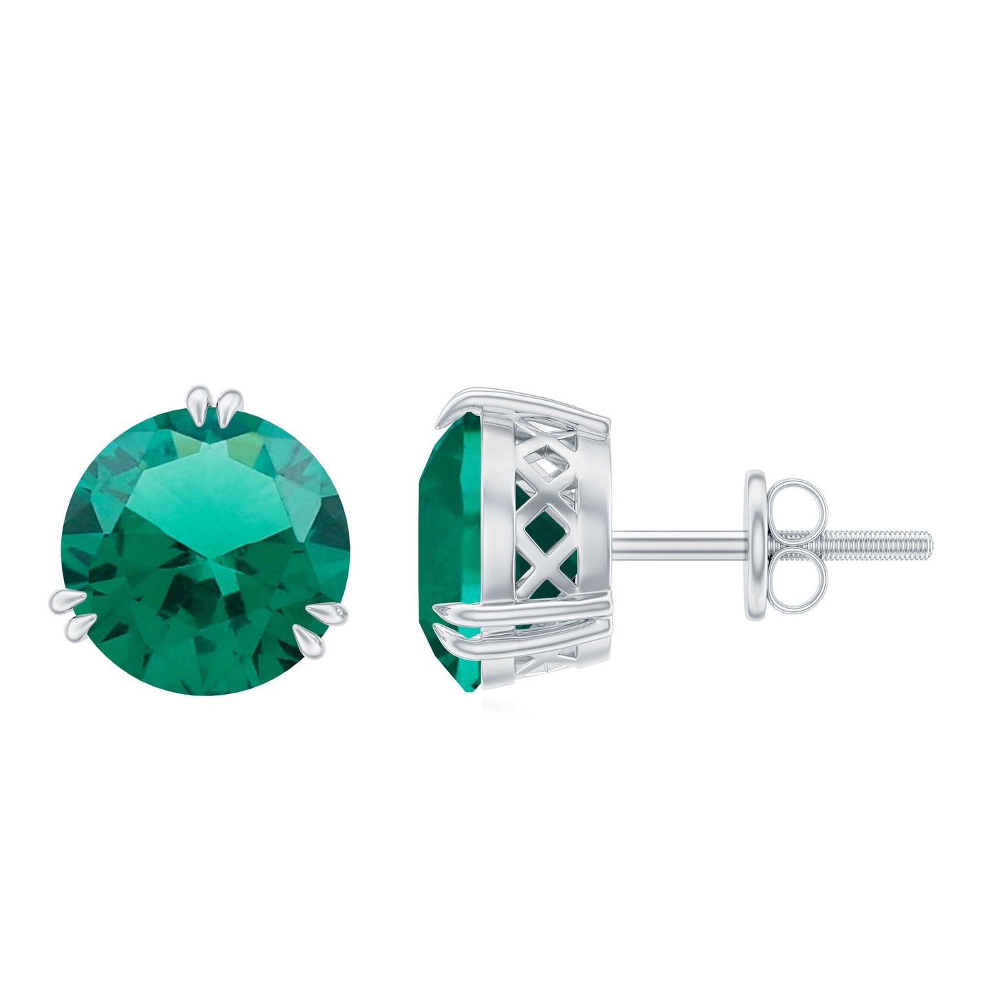 4.3 Carat Lab Created Emerald Solitaire Stud Earrings in Double Claw Setting