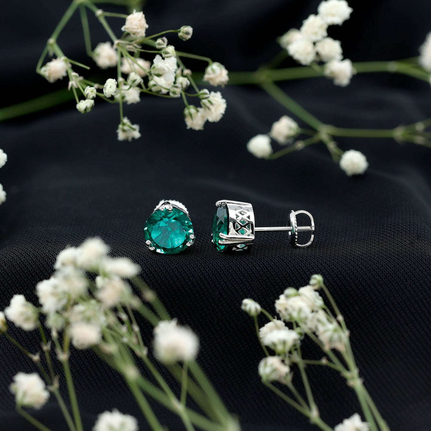 4.3 Carat Lab Created Emerald Solitaire Stud Earrings in Double Claw Setting