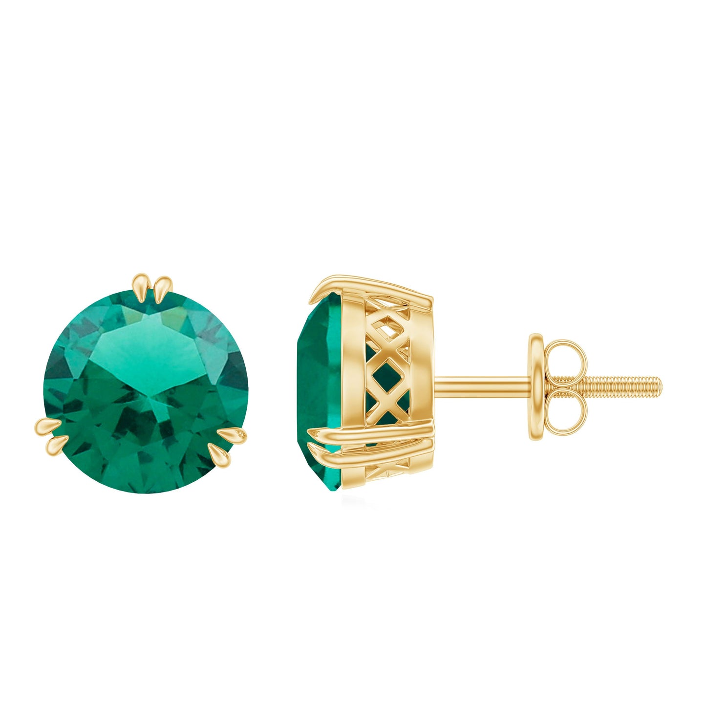 4.3 Carat Lab Created Emerald Solitaire Stud Earrings in Double Claw Setting