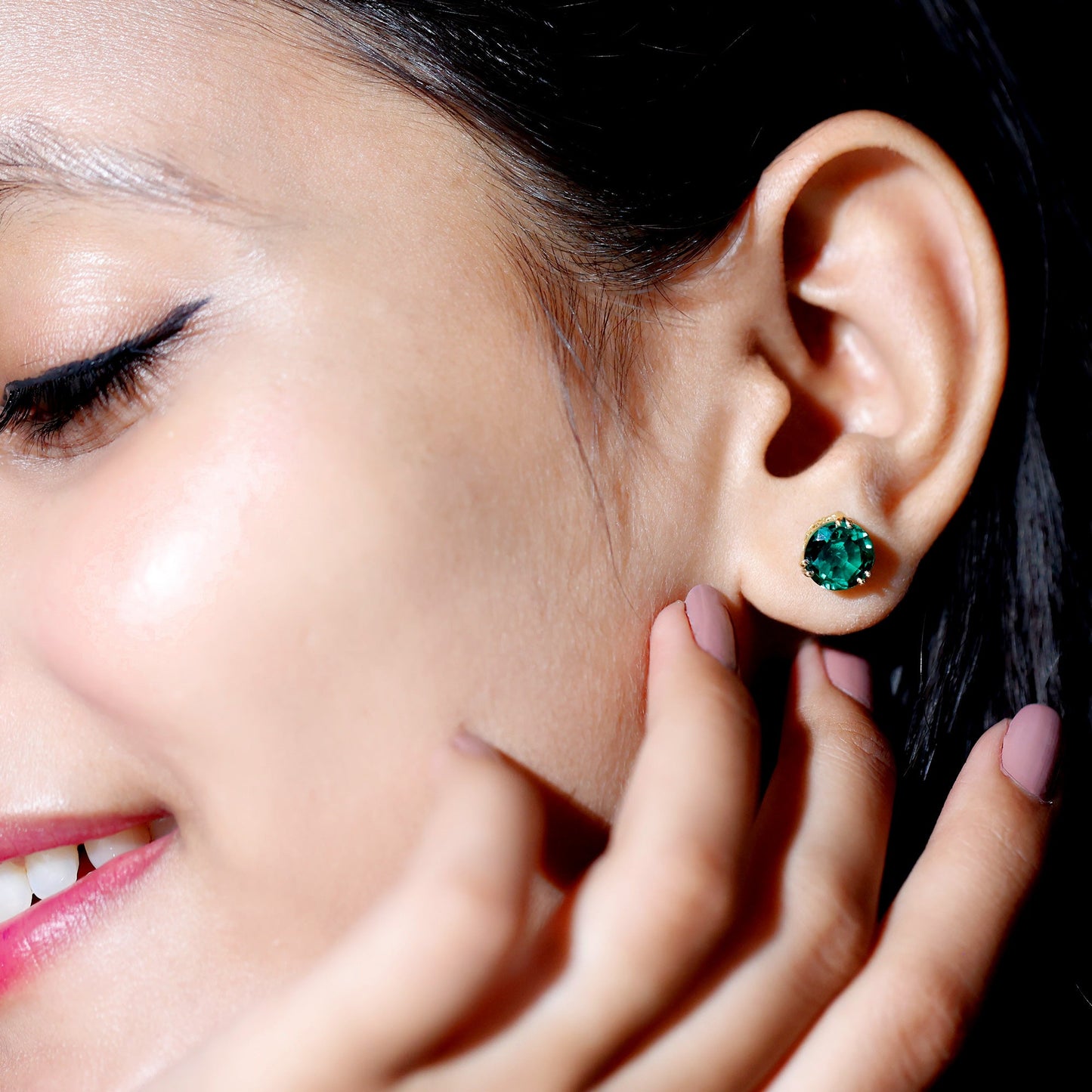 4.3 Carat Lab Created Emerald Solitaire Stud Earrings in Double Claw Setting