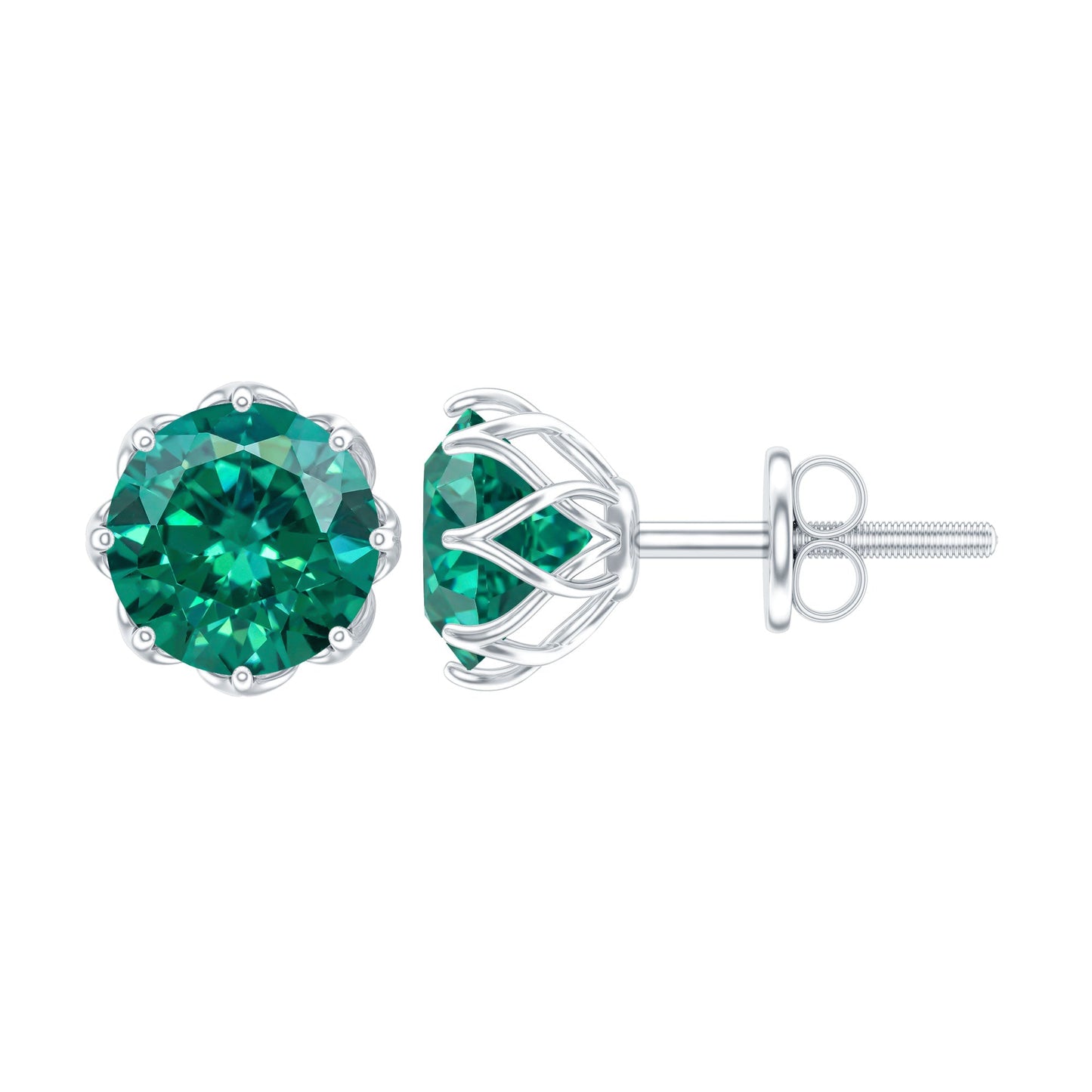 Round Lab Created Emerald Solitaire Stud Earrings
