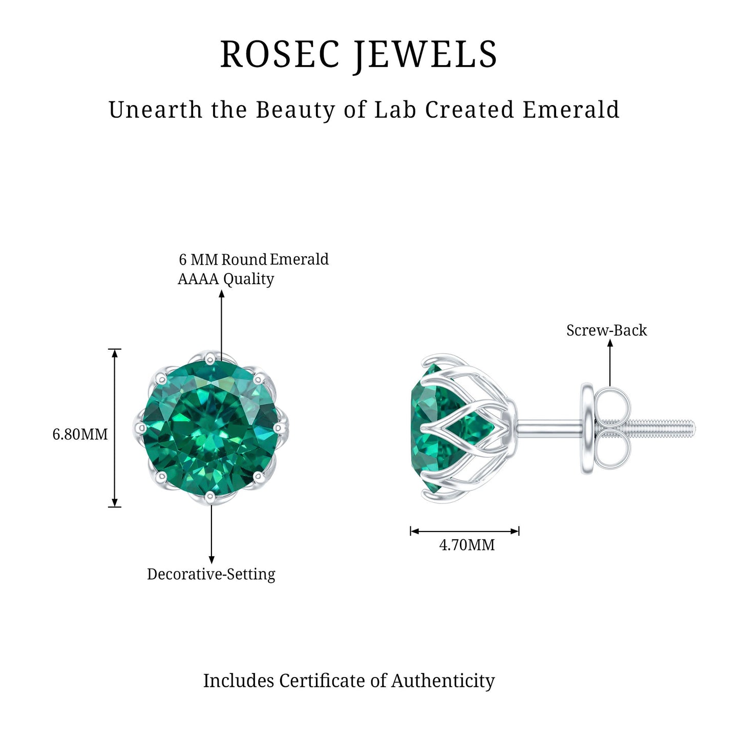 Round Lab Created Emerald Solitaire Stud Earrings