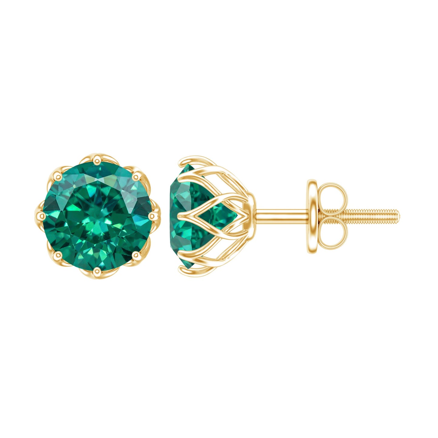Round Lab Created Emerald Solitaire Stud Earrings