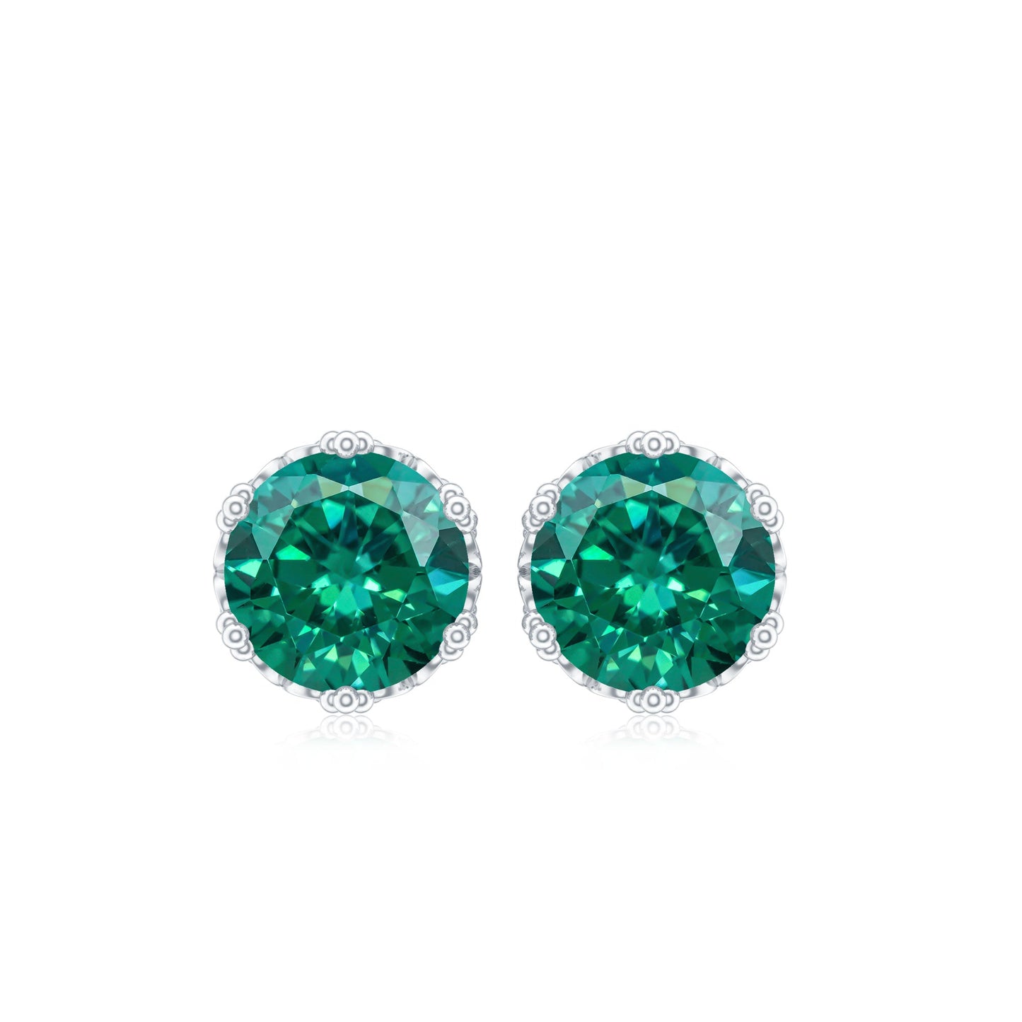 Solitaire Lab Created Emerald Stud Earrings in Crown Setting