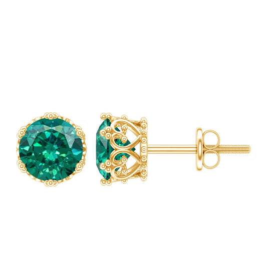 Solitaire Lab Created Emerald Stud Earrings in Crown Setting
