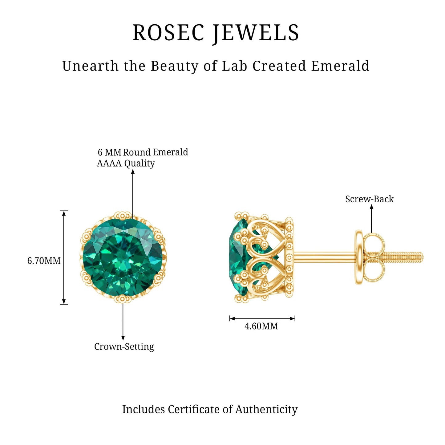 Solitaire Lab Created Emerald Stud Earrings in Crown Setting