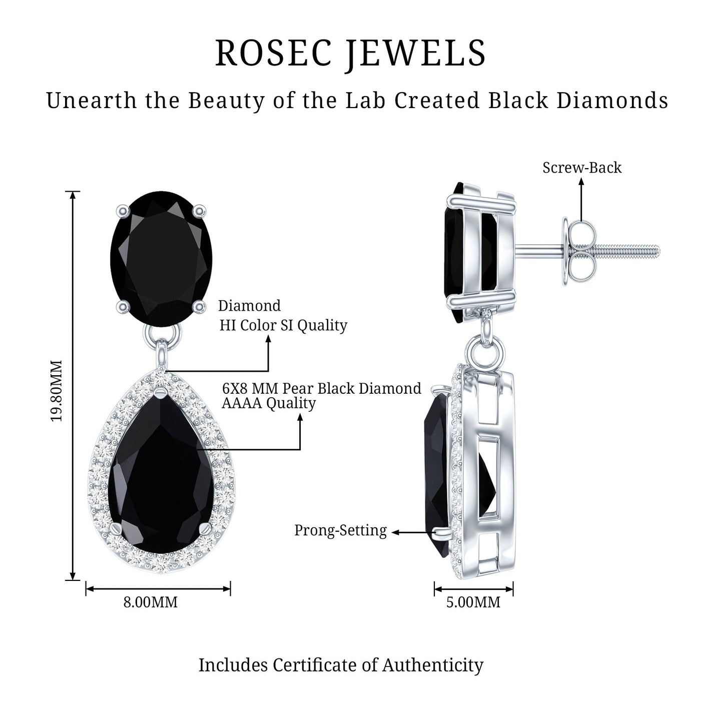 1.7 Carat Lab Created Black Diamond Classic Teardrop Earrings with Diamond Halo