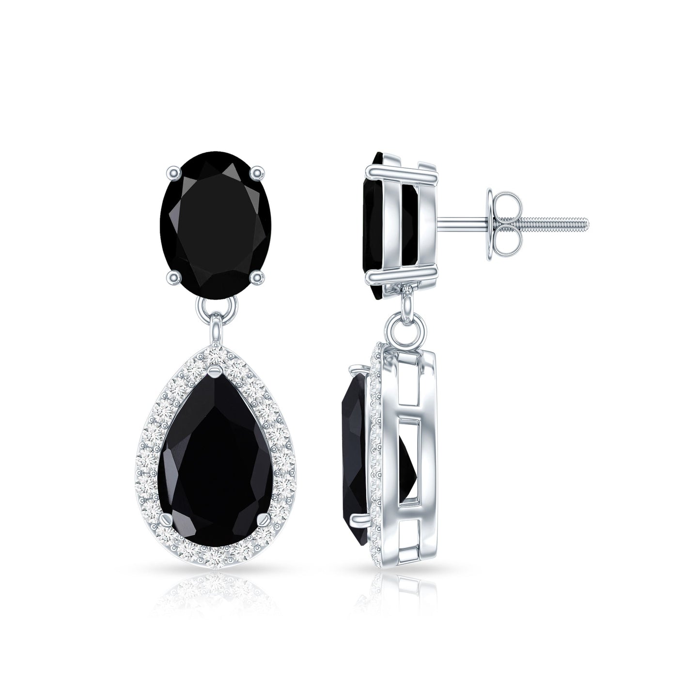 1.7 Carat Lab Created Black Diamond Classic Teardrop Earrings with Diamond Halo