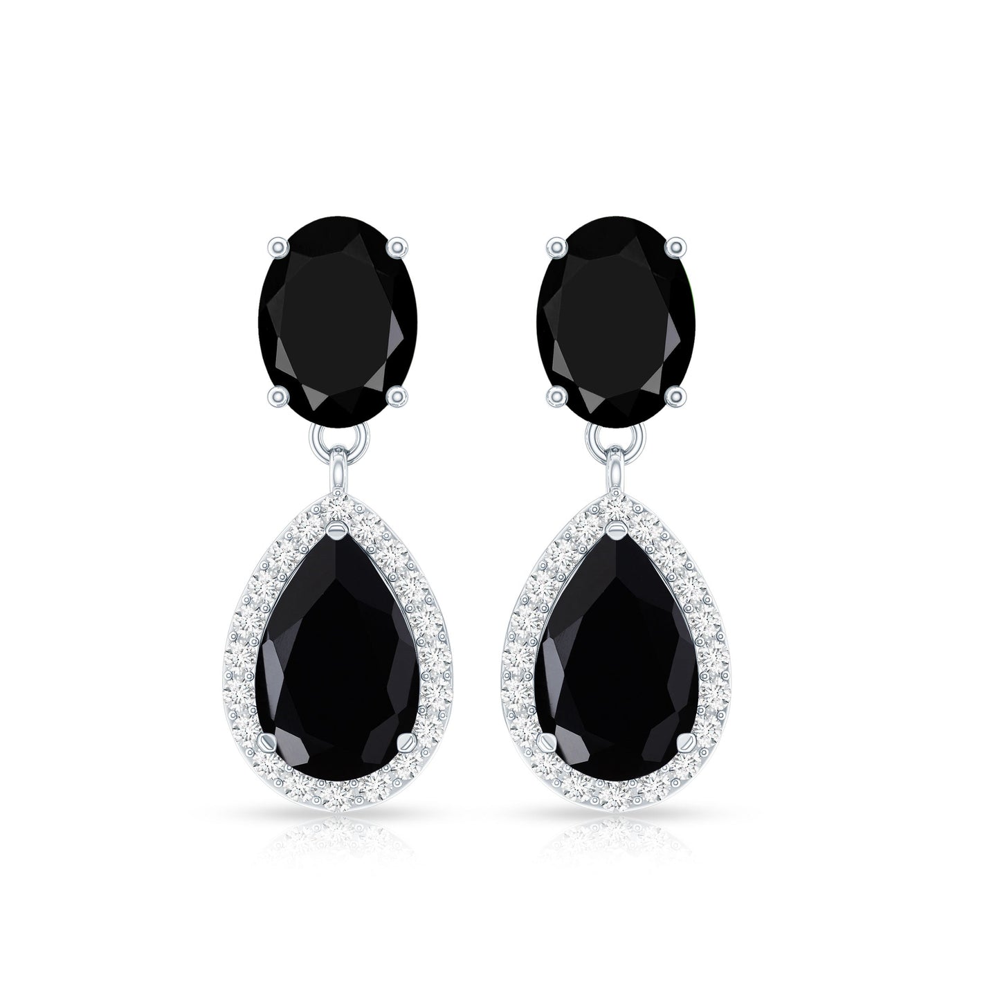 1.7 Carat Lab Created Black Diamond Classic Teardrop Earrings with Diamond Halo
