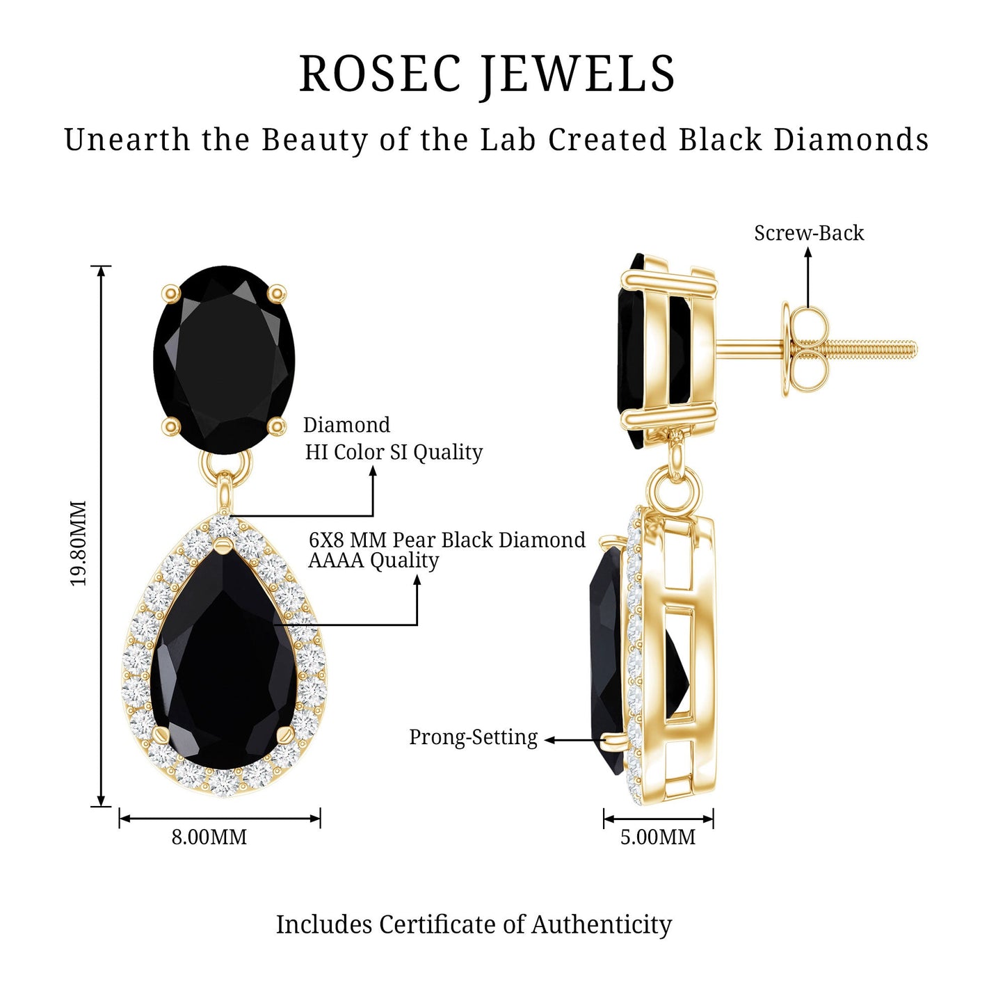 1.7 Carat Lab Created Black Diamond Classic Teardrop Earrings with Diamond Halo